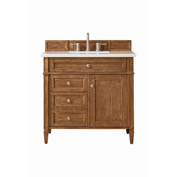 James Martin Vanities Brittany 36in Single Vanity, Saddle Brown w/ 3 CM White Zeus Quartz Top 650-V36-SBR-3WZ - main